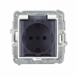 Karlik MINI Gniazdo bryzgoszczelne z klapką dymną SCHUKO biały mat 25MGPB-1sdp