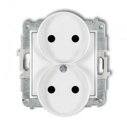 Karlik MINI Gniazdo podwójne do ramki bu z przesłonami biały połysk MGPR-2p