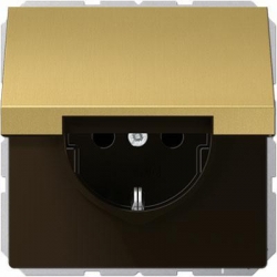 JUNG LS990 Gniazdo SCHUKO IP44 z klapką mosiądz klasyczny