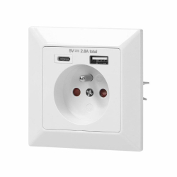 Orno Gniazdo pojedyncze 2P+Z, USB-A + USB-C ,Wyjście 5VDC Max 2,8A