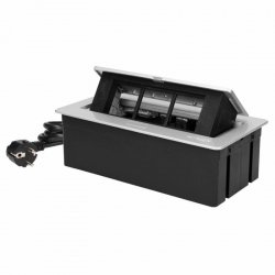 Orno NOEN Kaseta meblowa wpuszczana w blat ze zintegrowaną ramką PCV na gniazda modułowe 3 x 45x45mm lub 6 x 22,5x45mm, przewód 1,5m, srebrne