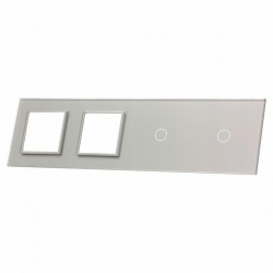 Livolo SREBRNY METALIZOWANY PANEL SZKLANY 1+1 + PODWÓJNE MIEJSCE NA GNIAZDO 7011GG-64