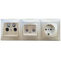 Kanlux DOMO perłowy zestaw gniazd RTV-2xSAT, 2x RJ45 6, 1x gniazdo pojedyncze schuko w ramce potrójnej