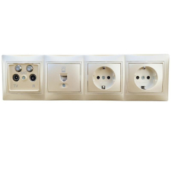 Kanlux DOMO perłowy zestaw gniazd 1x RTV-2xSAT, 1x RJ45 6, 2x gniazdo pojedyncze schuko w ramce poczwórnej