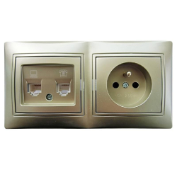 Kanlux DOMO szampański zestaw gniazd gniazdo RJ45 kat. 5e + RJ11, gniazdo zu  w ramce podwójnej