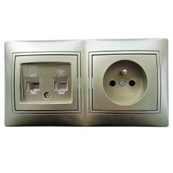 Kanlux DOMO szampański zestaw gniazd gniazdo RJ45 kat. 6 + RJ11, gniazdo zu  w ramce podwójnej