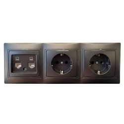 Kanlux DOMO grafitowy zestaw 3 gniazd 2x RJ45 5e, 2x gniazdo zasilające schuko w ramce potrójnej