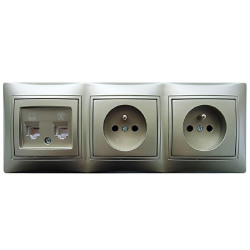 Kanlux DOMO szampański zestaw gniazd gniazdo RJ45 kat. 5e + MR11, 2x gniazdo zu w ramce potrójnej