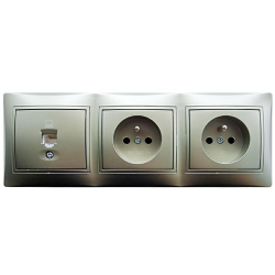 Kanlux DOMO szampański zestaw gniazd RJ45 kat. 5e, 2x gniazdo zu w ramce potrójnej