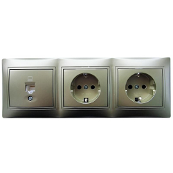 Kanlux DOMO szampański zestaw gniazd gniazdo RJ45 kat. 5e, 2x gniazdo schuko w ramce potrójnej