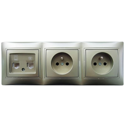 Kanlux DOMO szampański zestaw gniazd gniazdo RJ45 kat. 6 + MR11, 2x gniazdo zu w ramce potrójnej