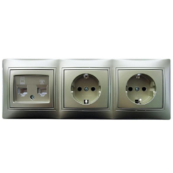 Kanlux DOMO szampański zestaw gniazd gniazdo RJ45 kat. 6 + MR11, 2x gniazdo schuko w ramce potrójnej