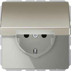 JUNG LS990 Gniazdo SCHUKO IP44 z klapką stal