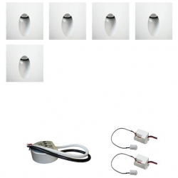 Zestaw 5 x oprawa schodowa STEPI biała ciepła + zasilacz LED 12V DC+ 2 czujniki ruchu 230V