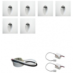 Zest 6 x oprawa schodowa STEPI biała ciepła +zasilacz 20W 12V DC+ 2 czujniki 12V DC