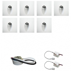 Zestaw 7 x oprawa schodowa STEPI biała ciepła + zasilacz LED 12V DC+ 2 czujniki ruchu 230V
