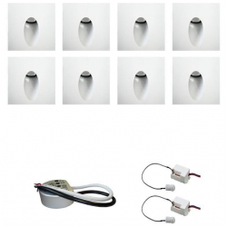 Zest 8 x oprawa schodowa STEPI biała ciepła +zasilacz 20W 12V DC+ 2 czujniki 12V DC