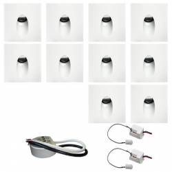 Zest 10 x oprawa schodowa STEPI biała ciepła + zasilacz 20W 12V DC+ 2 czujniki 230V