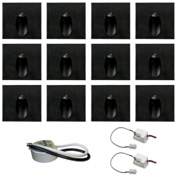 Zest 12 x oprawa schodowa STEPI czarna ciepła + zasilacz 20W 12V DC+ 2 czujniki 230V