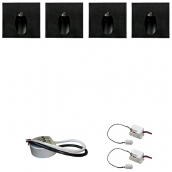Zestaw 4 x oprawa schodowa STEPI czarna ciepła + zasilacz LED 12V DC+ 2 czujniki ruchu 230V