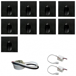 Zestaw 9 x oprawa schodowa STEPI czarna ciepła + zasilacz LED 12V DC+ 2 czujniki ruchu 230V