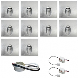 Zest 10 x oprawa schodowa STEPI srebrna ciepła + zasilacz 20W 12V DC+ 2 czujniki 230V