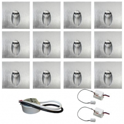 Zest 12 x oprawa schodowa STEPI srebrna ciepła + zasilacz 20W 12V DC+ 2 czujniki 230V