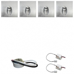 Zestaw 4 x oprawa schodowa STEPI srebrna ciepła + zasilacz LED 12V DC+ 2 czujniki ruchu 230V