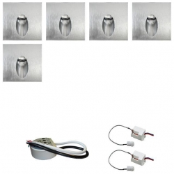 Zestaw 5 x oprawa schodowa STEPI srebrna ciepła + zasilacz LED 12V DC+ 2 czujniki ruchu 230V