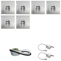 Zest 6 x oprawa schodowa STEPI srebrna ciepła +zasilacz 20W 12V DC+ 2 czujniki 12V DC