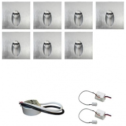 Zestaw 7 x oprawa schodowa STEPI srebrna ciepła + zasilacz LED 12V DC+ 2 czujniki ruchu 230V