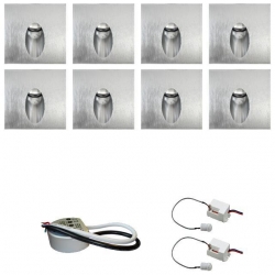 Zest 8 x oprawa schodowa STEPI srebrna ciepła +zasilacz 20W 12V DC+ 2 czujniki 12V DC