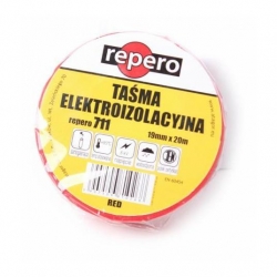Repero taśma izolacyjna czerwona19mmx20m samogasnąca temperatura, +85 st C, napięcie 8kV, wodoodporna