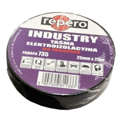 Repero taśma izolacyjna czarna Industry na tkaninie 19mmx25m temperatura -40+105 st C, elastyczna, odporna na warunki atm., tłumi hałas