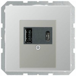 JUNG LS990 gniazdo USB ładowarka 1 gniazdo typ A i 1 gniazdo typ C aluminium