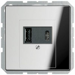 JUNG LS990 gniazdo USB ładowarka 1 gniazdo typ A i 1 gniazdo typ C chrom