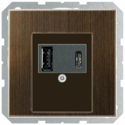JUNG LS990 gniazdo USB ładowarka 1 gniazdo typ A i 1 gniazdo typ C mosiądz antyczny