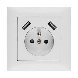 ELEKTRO-PLAST NASIELSK Sentia Gniazdo pojedyncze z/u 16A z USB 2x2,1A 5VDC z przesłonami i ramką białe GPT 2P+Z 2xUSB 1488-00