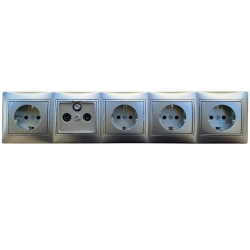 Kanlux DOMO srebrny zestaw gniazd za telewizor RTV-SAT przelotowe, 4 x gniazdo schuko
