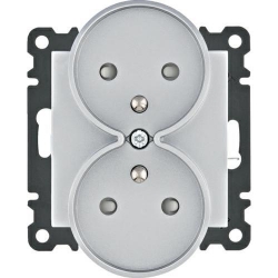 HAGER POLO LUMINA2 Gniazdo podwójne z/u z przesłoną styków 16A 250VAC srebrne WL1342