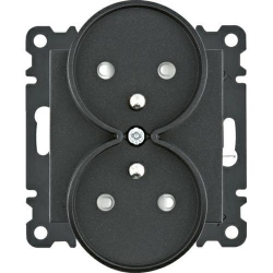 HAGER POLO LUMINA2 Gniazdo podwójne z/u z przesłoną styków 16A/250VAC czarne WL1343
