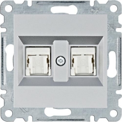 HAGER POLO LUMINA2 Gniazdo komputerowe podwójne RJ45 kat. 6 FTP srebrne WL2182